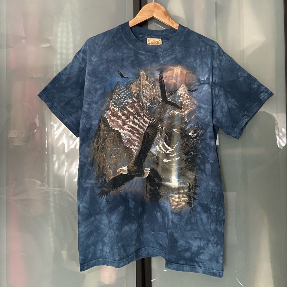 Vintage THE MOUNTAIN graphic Blue Tie-Dye T-Shirt Eagle Print L